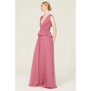 LDT Peplum Waist Plunge V-Neck Maxi Gown Pink Size 2 Formal Prom Wedding